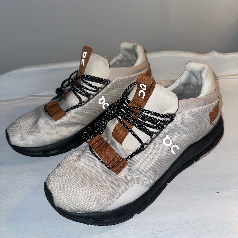 On Running Athletic Shoes in White and Brown